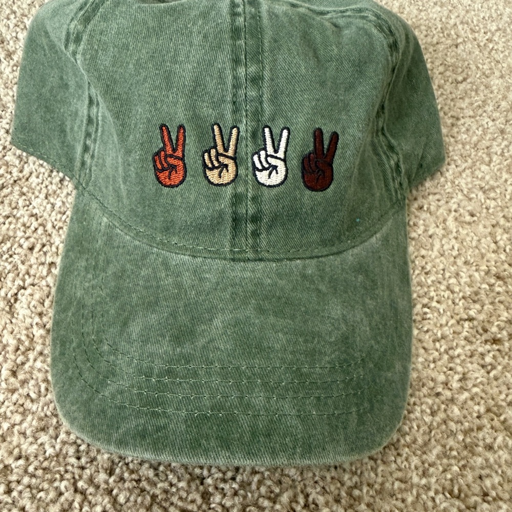 David and Young Green Hat with Peace Sign Embroidery
